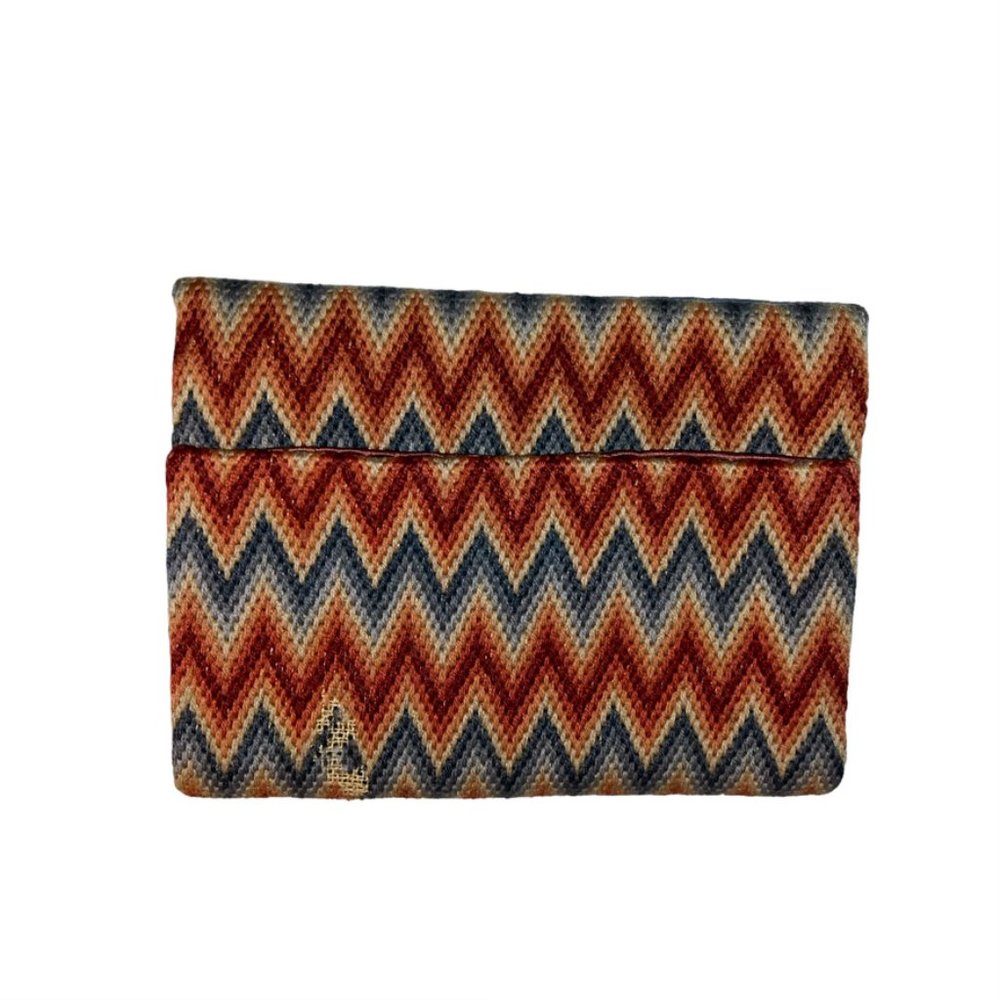 Antique blue red wool flame Stitch needlepoint envelope clutch bag 8x6